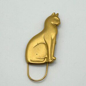 Vintage Gold Tone Cat Eyeglass Holder Brooch Pin Spectacle Hanger Reader Hanger